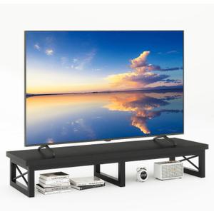 IBUYKE 45" Large TV Riser for 32-60 inch TV,Tabletop Short TV Stand with Storage and Steel Legs,Dual Screen Office Desk,Stand Riser,TV Riser Stand for Home,Bedroom,Living Room,Black TVT002B