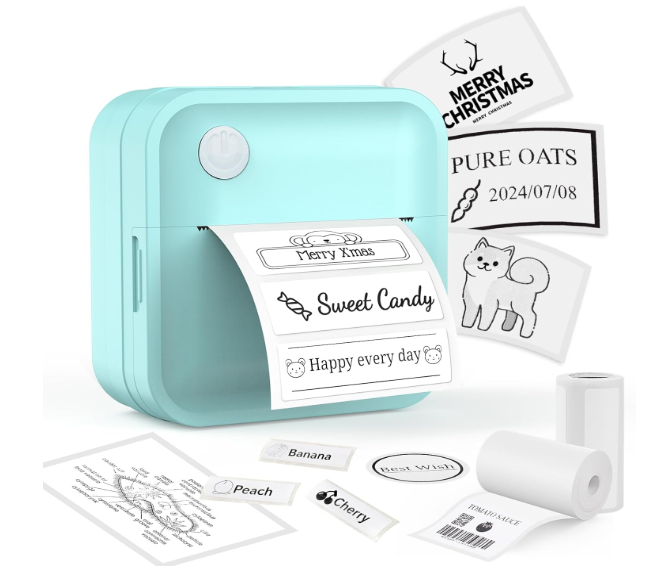 Label Maker Machine with Tape  Inkless Mini Bluetooth Label Printer with Multiple Templates, Wide Waterproof Labels, Portable Thermal Sticker Labeler for School Home Office Kitchen Organization