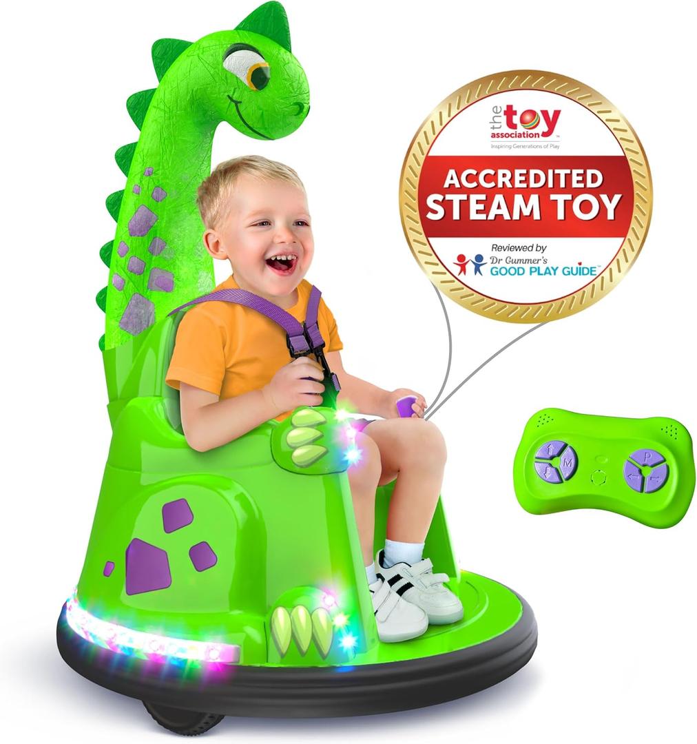 Bumper Car for Kids, 12V Electric Ride on Toy with Remote Control, LED Lights & Music for Toddlers 1-3, Birthday Gift Ages 1 2 3 4 5 Years Old Boys & Girl, Baby & Children 3-6, Dinosaur
