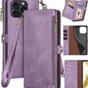 XcaseBar Compatible with iPhone 16 Pro Max Wallet case with Zipper Credit Card HolderRFID Blocking,Flip Folio Book PU Phone case Shockproof Cover Women Men for Apple 16 Pro Max case Lilac Purple