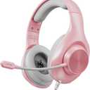 Gaming Headset for PS5 PS4 PC, Wired Headsets with 7.1 Surround Sound, H-7 Gaming Over Ear Headphones with Noise Cancelling Flexible Mic Memory Earmuffs, for PC/PS5/PS4/XboxSeries X/S/Switch (Pink)