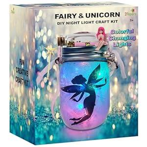 Make Your Own Unicorn & Fairy Lantern Jar Night light Arts and Crafts for Kids, Best Birthday Gifts for Girls Ages 3 4 5 6 7 8 9 10 11 12 Years old, DIY Unicorn Gift & Fairy Craft Kit for Little Girls