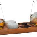 Godinger Whiskey Glasses, Drinking Glasses, Bar Glasses, Wine Glasses, Stemless Glasses, and Chilling Rocks Whiskey Stones Bar Set on Wooden Display Tray