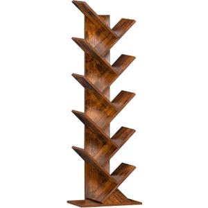 SHEEPAM 10 Tier Tree Book Shelf, Floor Standing Wood Bookshelf for Narrow Space, Storage Organizer Bookshelves for Books/CDs/Magazine, Bookcase with Shelves for Home Office, Living Room - Brown