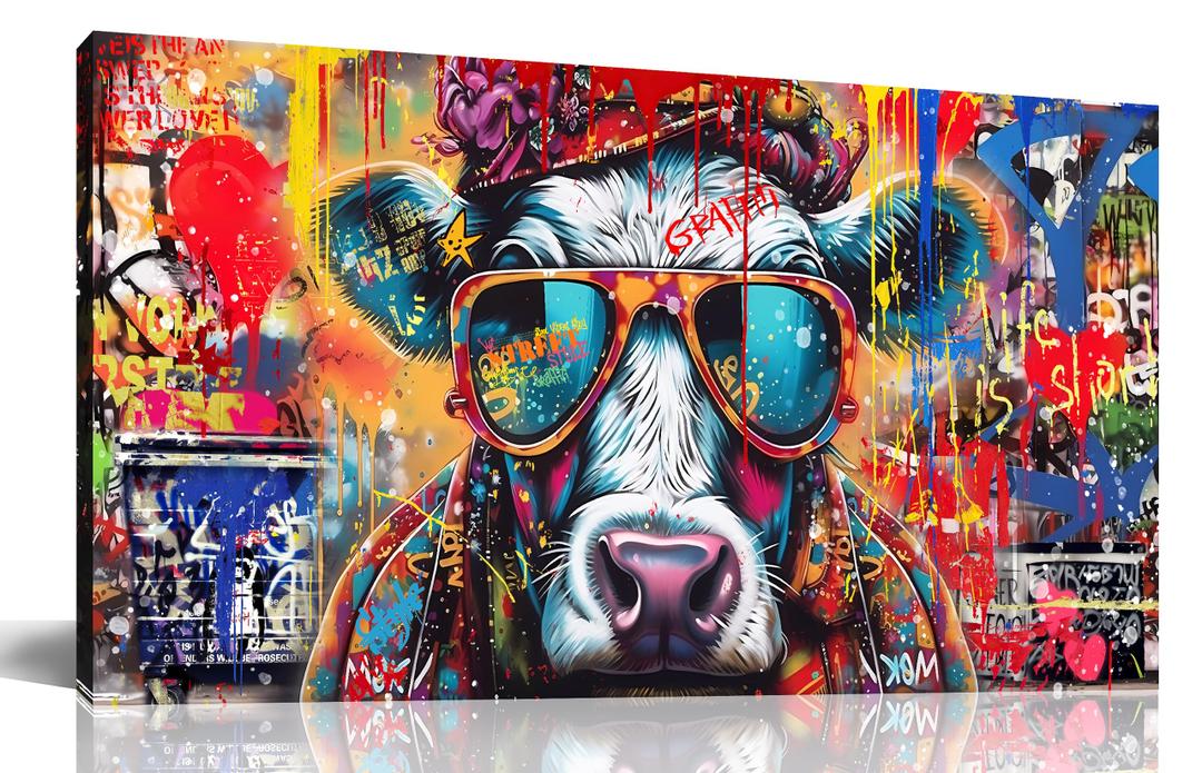 Zoyotago Large Canvas Wall Art Banksy Graffiti Canvas Prints Funny Highland Cow Picture Ready to Hang for Living Room Bedroom Modern Home Decor Size 30x60