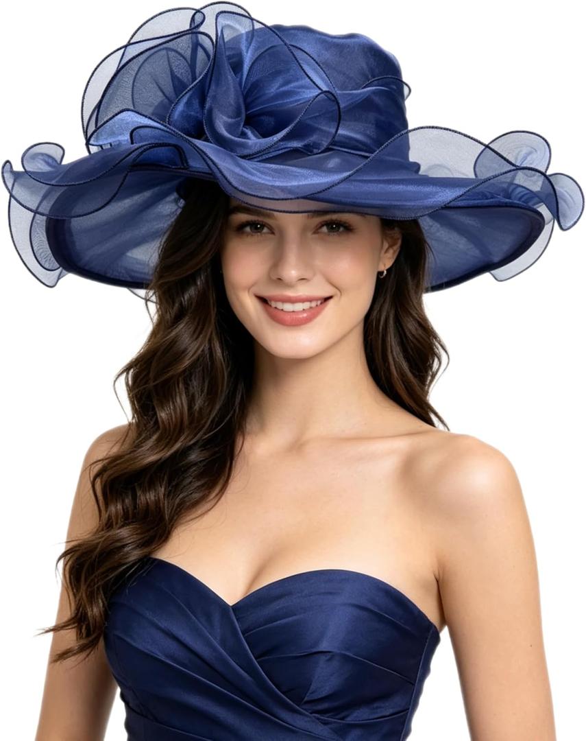 SAFERIN Women's Organza Church Fascinator Bridal Tea Party Wedding Hat (Blue)