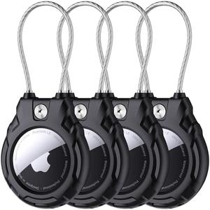 Gocii for Airtag Holder with Wire Cable(1st & 2nd Generation), 4 Pack Ultra-Durable Lockable Case for Apple AirTag, Waterproof Keychain Holder for Luggage, Keys, Backpacks, Cars, Bags, and Kids