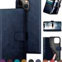 DuckSky for iPhone 15 Pro 6.1" Genuine Leather Wallet case RFID Blocking4 Credit Card HolderReal Leather Flip Folio Book Phone case Protective Cover Women Men for Apple 15 Pro case Dark Blue