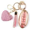 YIKECASE Key Fob Cover with Diamond Keychain, Car Key Holder Compatible with Nissan Altima Rogue Sentra Pathfinder Frontier Maxima Titan Murano Kicks Juke Versa Armada GTR 5 Buttons,(White)