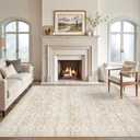 Soalmost 5x7 Area Rugs for Living Room, Washable Vintage Floral Non-Slip Low Pile Neutral Rug Soft Throw Carpet for Dining Room Bedroom Home Office Nursery (Beige, 5'x7')