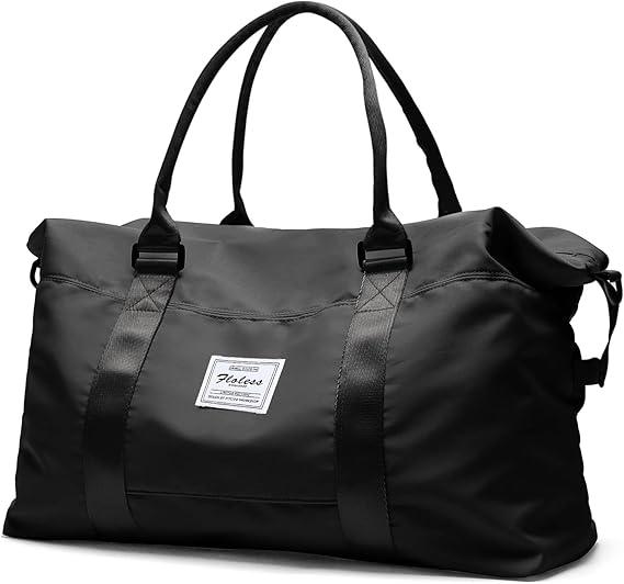 Travel Duffel Bag, Sports Tote Gym Bag, Shoulder Weekender Overnight Bag for Women, Black