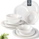 AmorArc Ceramic Dinnerware Sets, Handmade Stoneware Reactive Glaze Plates and Bowls Set, Scratch Resistant | Dishwasher & Microwave Safe, Service for 4 (12pc)