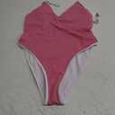 Saodimallsu Womens One Piece Swimsuits High Cut Color Block V Neck Sexy Backless Drawstring Tummy Control Bathing Suits (Medium, Rose)