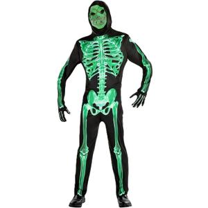 XXLOG Adult Skeleton Costume Glow in the Dark Skeleton Jumpsuit with Hooded Cosplay Halloween Costumes (Black, XL)