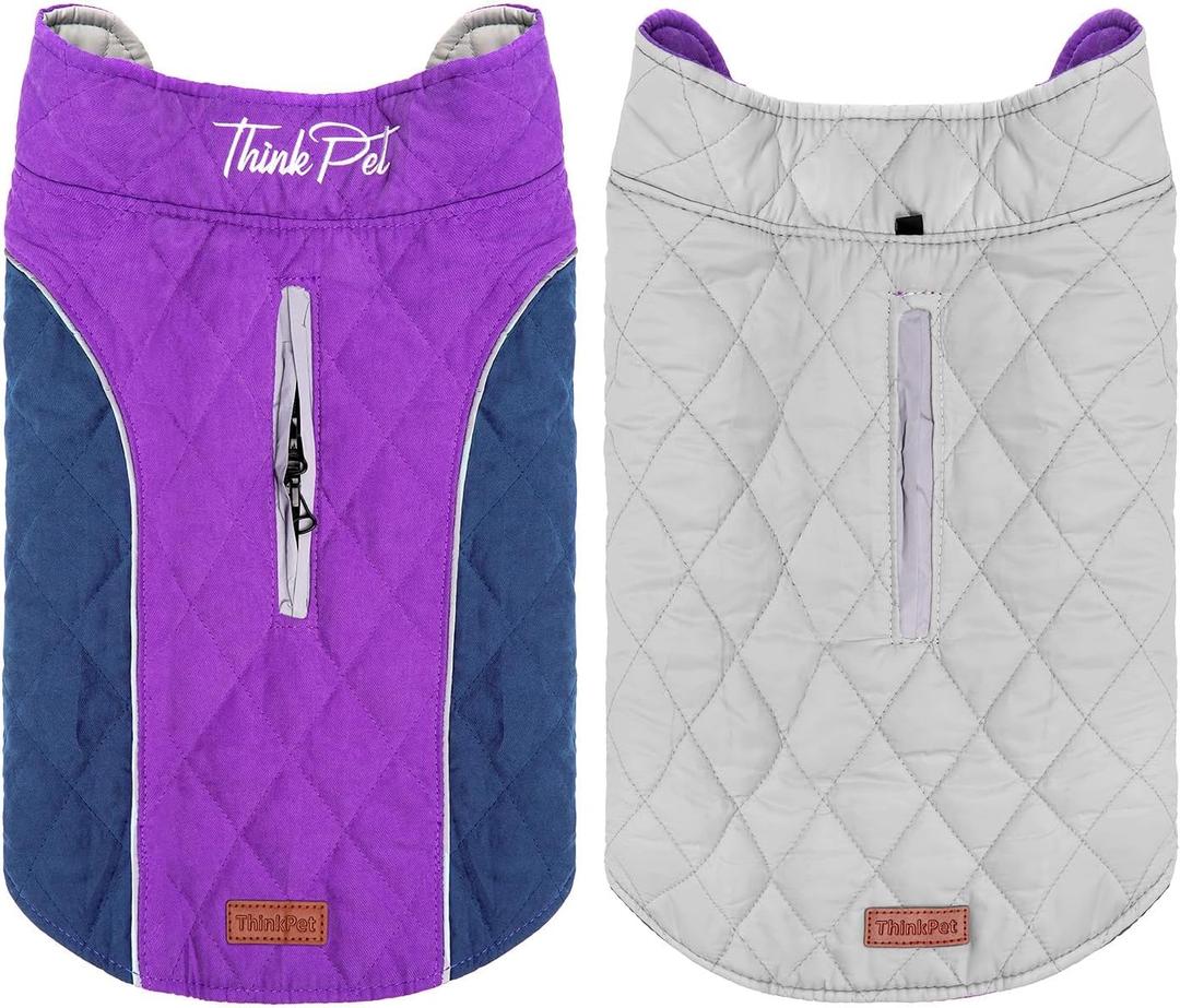 ThinkPet Dog Cold Weather Coats - Cozy Waterproof Windproof Reversible Winter Dog Jacket, Thick Padded Warm Coat Reflective Vest Clothes for Puppy Small Medium Large Dogs (2XL(Chest 25-28", Back 17" ), Purple)
