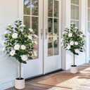 Yepdin 47 inch Artificial Camellia Tree with White Flower Pots -2 Pack White Fake Tree,4 Ft Faux Plants Indoor wich Blooming,Artificial Plants for Indoor & Outdoor Home Front Door Decor