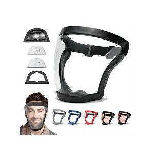 Full Face Transparent Protective Mask Dust-proof Anti-fog Head Cover Reusable Kitchen Oil-splash Proof Face Mask with Filters, 7.5in tall 6.5in wide