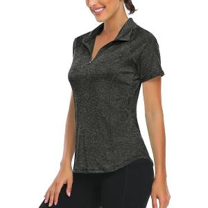LURANEE Womens Golf Shirt Short Sleeve Moisture Wicking Athletic Shirts | Quick-dry,Breathable,Quarter Zip Pullover,Raglan Short Sleeves,Curved Hemline,Flattering Fit,Ideal for Golf,Hiking,Workout (3X-Large, Dark Grey)