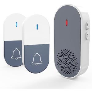 Wireless Doorbell with 2 Buttons, Classroom Doorbell for Classroom Easy to Install with 36 Chimes & 5 Volume Levels Loud Enough LED Flashing for Kids Room Office Battery Operated, 1 Receivers & 2 Button