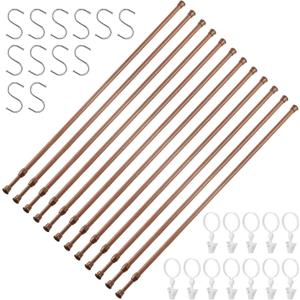 12 Pack Tension Rods for Windows 28 to 48 Inch Spring Tension Rod Adjustable Metal No Drill Curtain Rod for Windows, Shower, Door, Kitchen, Wood Grain
