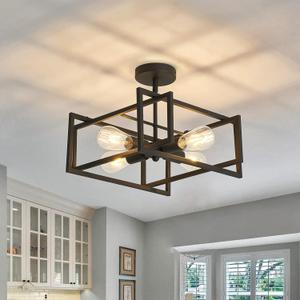 ZGLAOJT 4-Lights Close to Ceiling LightBlack Light Fixture Industrial Flush Mount Ceiling Light Farmhouse Chandelier Lighting for Kitchen Island Dining Room Bedroom Foyer Hallway