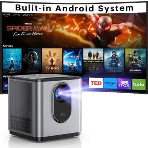 Mini Projector with WiFi Bluetooth, Android 9.0 Smart Portable Projector Supported 4K, Auto Keystone, 300 ANSI, Home Theater Projectors for Bedroom Outdoor, Compatible Phone/Laptop/HDMI/TV Stick