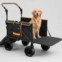 Snagle Paw Extra Large Dog Stroller for Large Dogs up to 100 lbs Foldable Pet Wagon with Anti-Slip Ramp, Expandable Tailgate, All-Terrain Wheels, One-Step Brake & Adjustable Handle,Orange