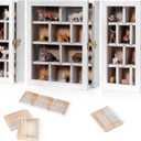 Set of 3 Wooden Trinket Display Shelf Shadow Box with Shelves 10 x 15 Inch Large Wall Mounted Display Storage Mini Figures Curio Trinket Medals Crafts Collections(Antique White,Box Shape)