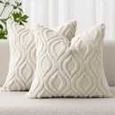 MIULEE Beige Throw Pillow Covers 18x18 Inch, Neutral Soft Plush Faux Wool Solid Couch Pillows Set of 2, Decorative Farmhouse Boho Cushion Covers for Sofa Living Room Bed Home Decor