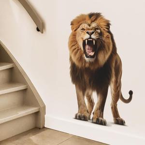 Lifelike 3D Lion Wall Decal Wild Animal Wall Stickers Peel & Stick Animal Wall Decor Art for Living Room Kids Bedroom Playroom Baby Nursery Kindergarten