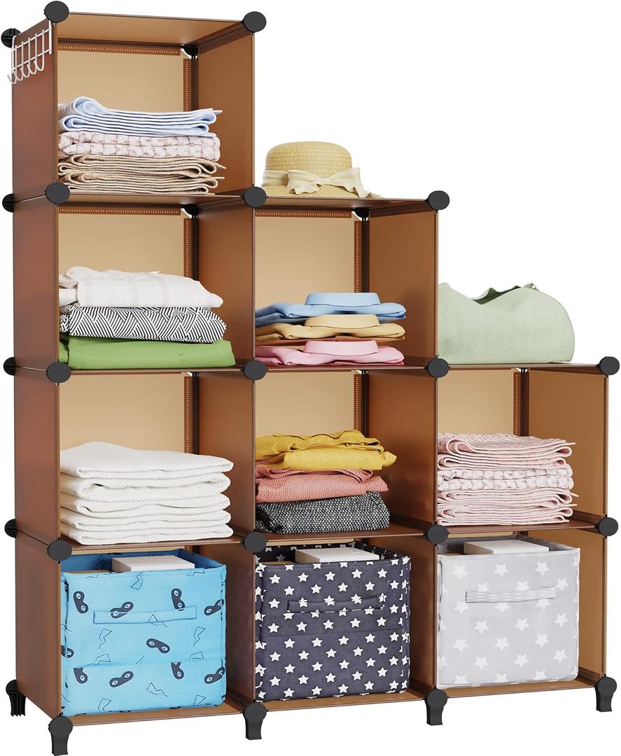 HOMIDEC Closet Organizers and Storage, 9 Cube Storage Organizer Cubes, Portable Closet Organizer Shelves for Clothes, Bedroom, Wardrobe, Kids Room, Bathroom, Brown (Large)