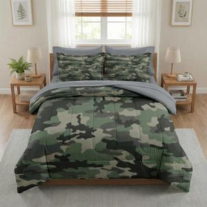 Pamnest Comforter Set Full Size, Camo Army Camouflage 7 Pcs Bedding for Kids and Adults, Military Bed Sheet Sets with Fitted Sheet 2 Pillowcase & 2 Sham for Bedroom Bed Decor