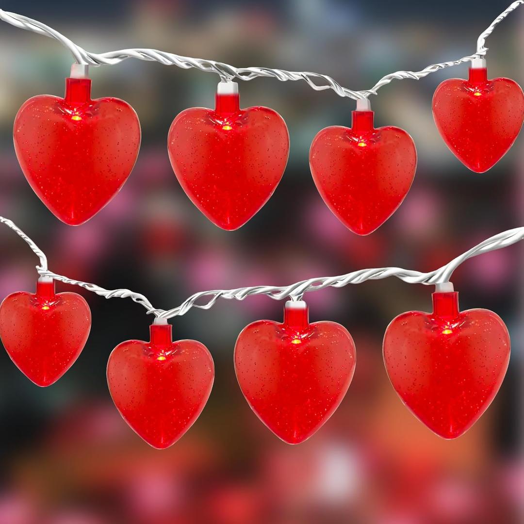 Abeja 8.5Ft Red Heart String Light, Valentine Day Decoration Lights with10 Red Heart, Connectable Fairy Heart String Lights for Valentine's Day Bedroom Wedding Anniversary Outdoor Indoor Decor