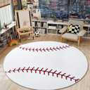 Soft Round Rugs for Bedroom, Baseball Rug for Boys, Bedside Area Kids Carpet, Baseballs Lovers Home Decor Indoor Circle Carpets for Living Room, Nursery, Dorms Machine Washable, 6ft Inch