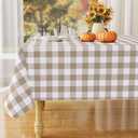 misaya Rectangle Waterproof Vinyl Table Cloth, Buffalo Flannel Backed Tablecloth, Wipeable Plastic Table Cover for Fall, Thanksgiving (60" x 84", Khaki and White)