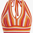 Verdusa Women's Colorblock Striped Crop Halter Top Tie Backless V Neck Going Out Tops XS