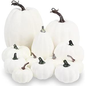 LOMIMOS 12pcs Halloween White Decorative Pumpkins,Assorted Size Artificial Pumpkins for DIY Fall Harvest Thanksgiving Home Decorating Embellishing and Displaying