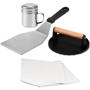 EWFEN Smash Burger Kit, Cast Iron Press, Spatula, Seasoning Shaker and Patty Papers, Flat Top Griddle Grill Cooking, Outdoor Barbecues