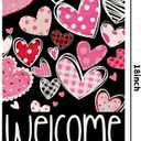 Valentines Day Welcome Garden Flag 12x18 Inch Double Sided Mini Flags, Cute Pink and Red HeartsTasteful Yard Sign for Front Porch, Lawn, Yard, Outdoor Decor DF965