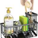Cisily Sink Caddy Sponge Holder for Kitchen with Brush Holder and Stainless Steel Self Drain Tray, Rustproof Kitchen Sink Organizer for Sponge, Soap Dispenser Storage Accessories