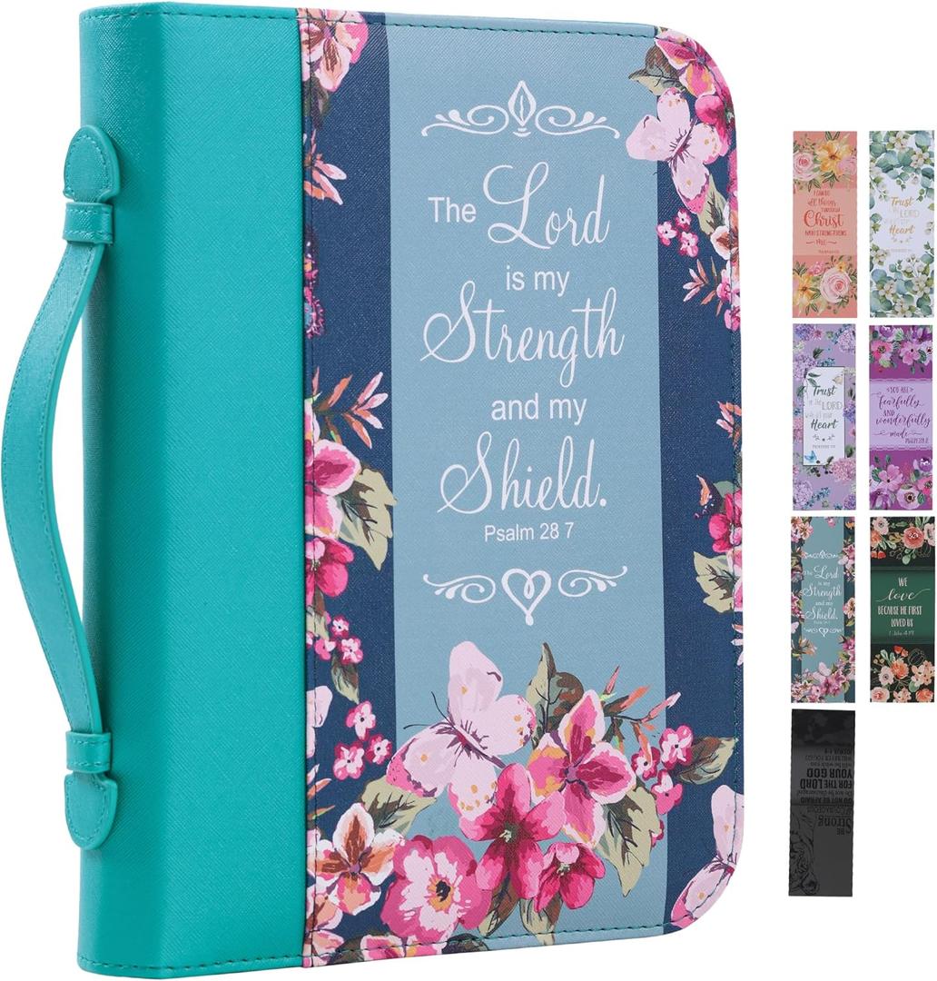 Bible Cover Case for Women PU Leather Woman Book Carrying Bag Bible Study Sipples Accessories with 7pcs Paper Bookmark Journaling Kit Christian Gifts