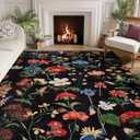 GarveeHome 5x7 Area Rug for Living Room, Floral Washable Rugs Low Pile, Soft Non Slip Vintage Carpet for Bedroom, Kitchen, Dining Room, Office, Black