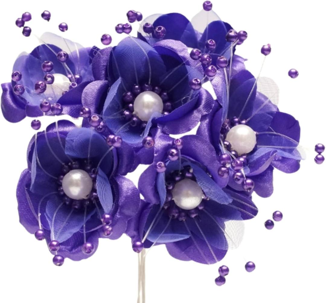 72PC Artificial Silk Pearl Spray Craft Flower for Home Craft Decor DIY Wedding Bridal Veil Headband Dress Cake Topper Embellishment Scrapbook Favor Corsage Floral Bouquet Arrangement (Purple)