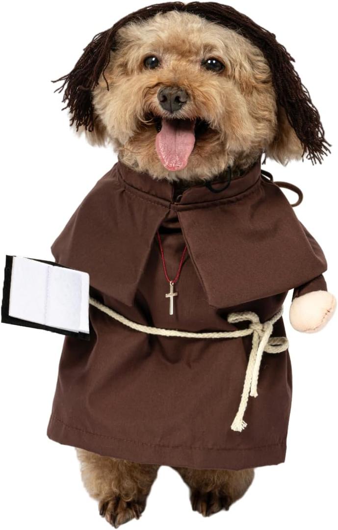 NACOCO Halloween Dog Priest Costume - Pet Minister Clothes Cat Funny Pope Clergy Outfit Apparel Adjustable for Small Medium and Large Dogs(Brown Priest, XS)