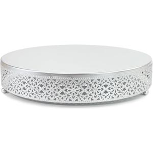 Cake Stand, Metal Round Cupcake Dessert Stand Cake Display Holder Cookies Fruit Serving Tray Decor for Wedding Party Birthday Baby Showers Anniversary (14in, Matte Silver)