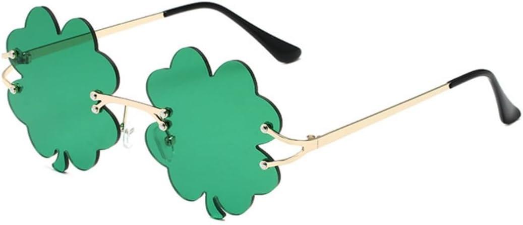 St. Patricks Day Irish Shamrock Sunglasses Green Lucky Four Leaf Clover Leprechaun Costume Glasses for Women Men