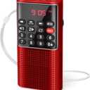 PRUNUS J-328 Mini Portable Pocket FM Radio MP3 Walkman Radio with Recorder, Gifts for Mom, Lock Key, SD Card Player, Rechargeable Battery Operated(NO AM) Red