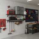 2-Pack 1.6x4FT Garage Wall Shelving, Metal Garage Shelves Wall-Mounted, 600 lbs Capacity Heavy Duty Floating Shelves, Black