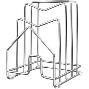 Pot Lid Organizer Cutting Board Holder Inside Cabinet 304 Stainless Steel Pots and Pan Organizer Under Cabinet Pot Cover Cookie Sheet Bakeware Serving Tray Cooling Rack Stand Kitchen Countertop (1 Pack Silver)