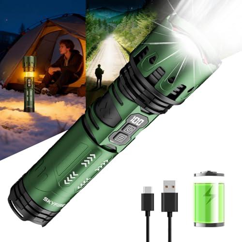 SKYFIRE Rechargeable Flashlights High Lumens with Ambient Lamp:5000mAh Super Bright Flashlight Zoomable 11 Modes 2Colors for Tactical LED Flash Light Survival Emergency Camping Essentials&Gifts-Green